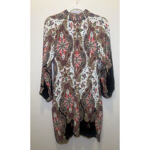 Anthropologie Uncle Frank Dress‎ Beige Orange Black Paisley Print Size Small S/M